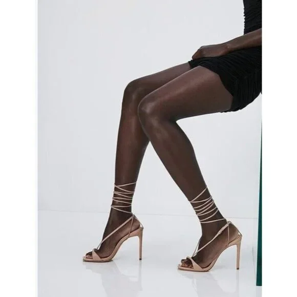 Schutz Sandals Vikki Lace up Beige Ankle Tie High Heel Pumps Shoes Size 7 B - Picture 3 of 10